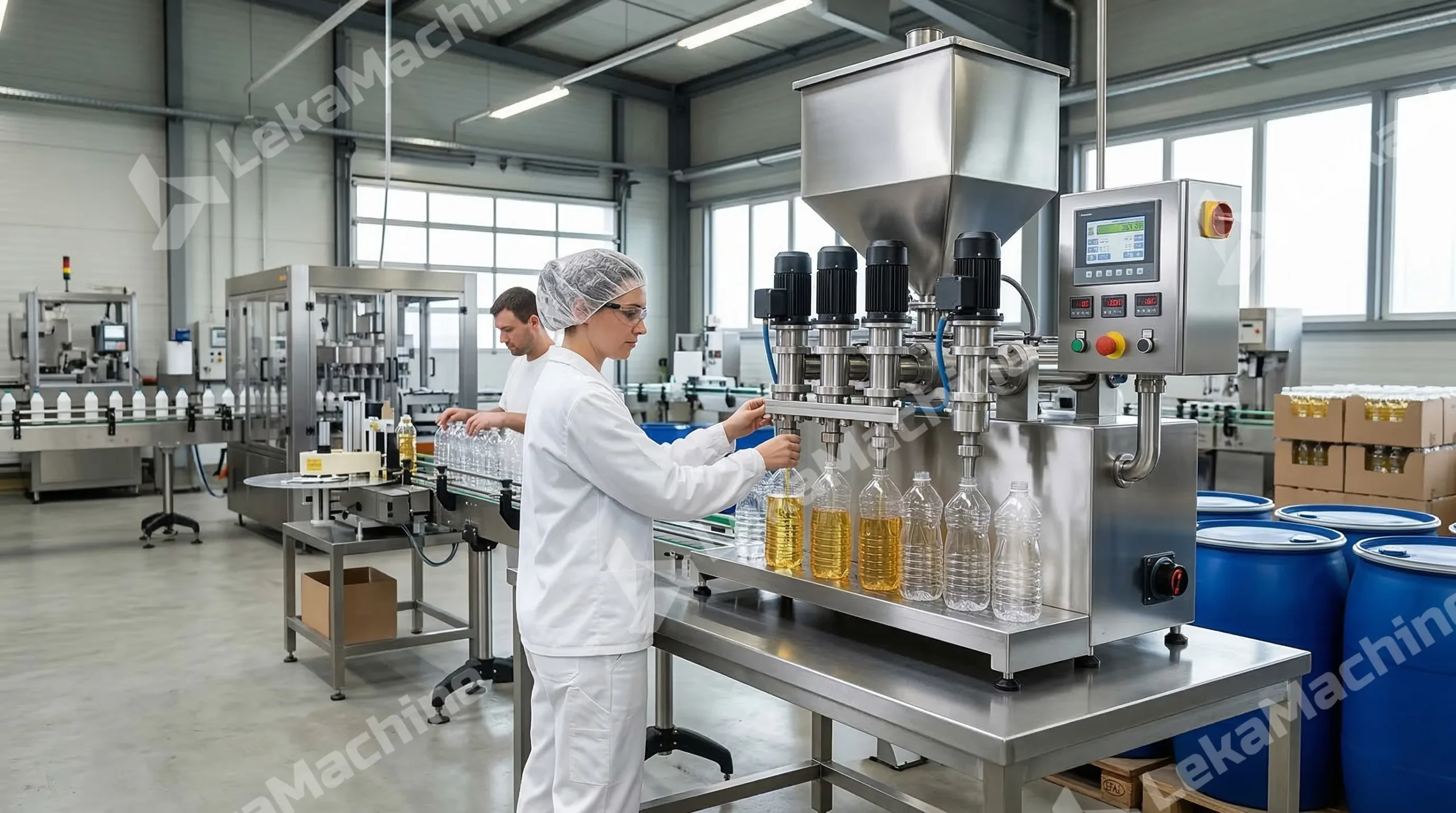 Semi-automatic filling setup for small chemical and cleaning product production