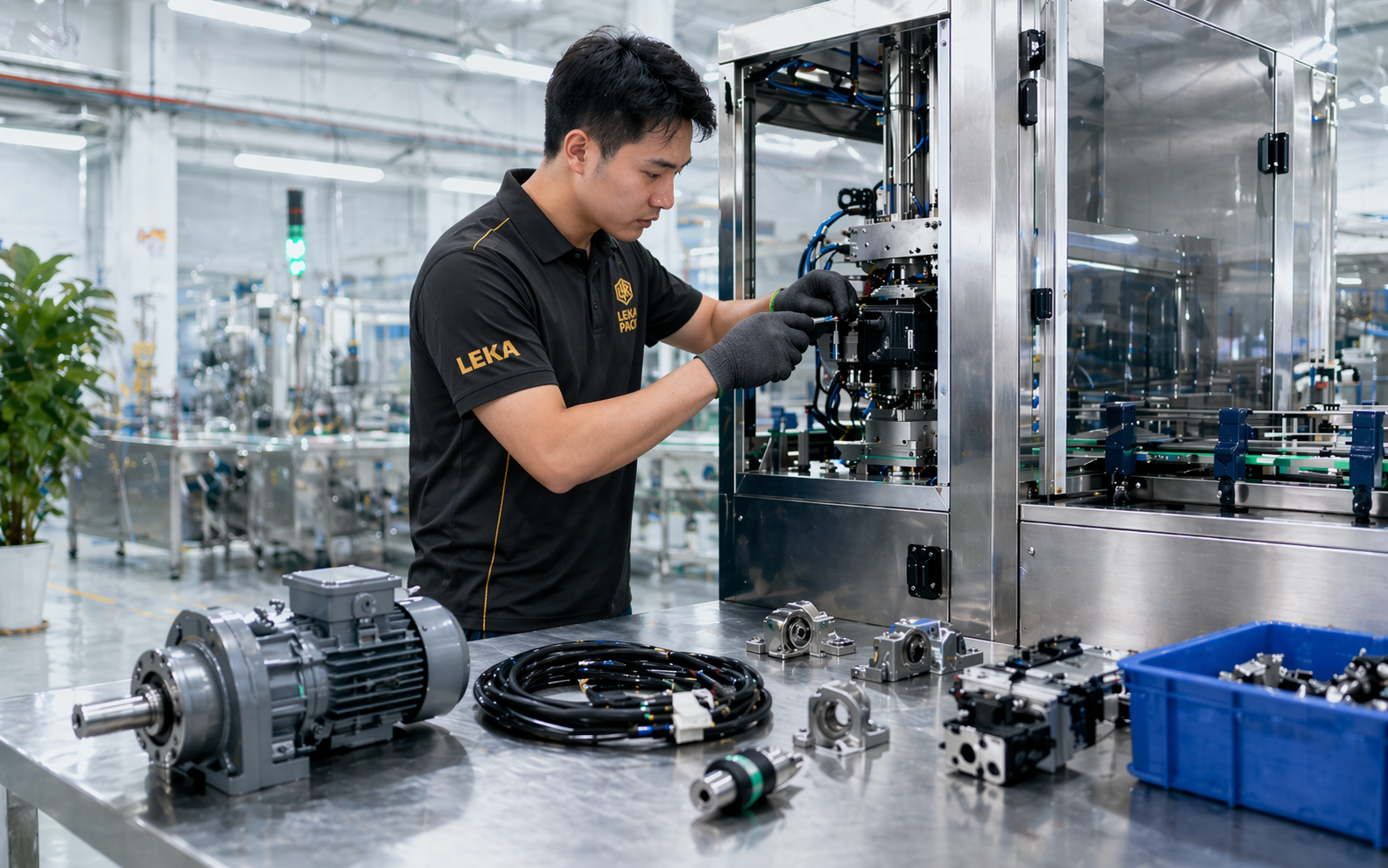 LEKA Pack on-site service technician at customer factory