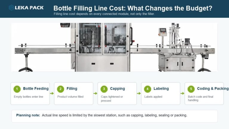 Bottle filling line cost layout with filling capping labeling and packing modules