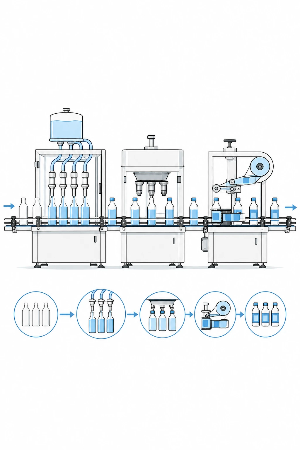 Inline automatic labeling machine connected with filling and capping line