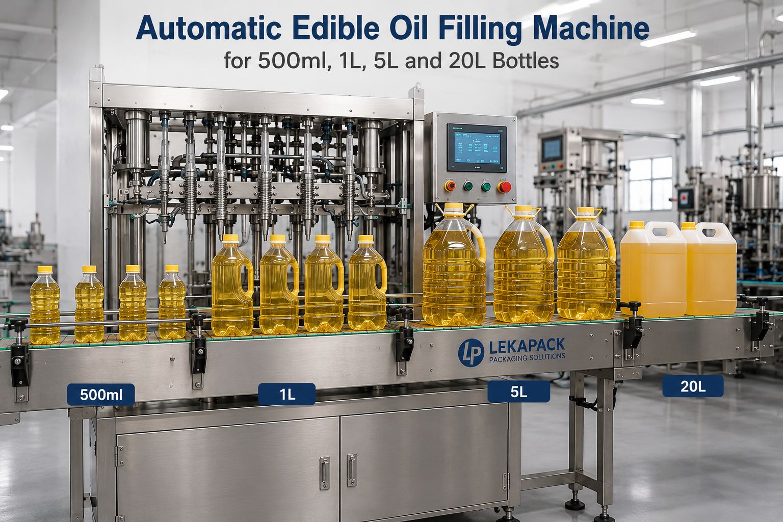 LEKAPACK edible oil filling machine for 500ml 1L 5L and 20L bottles