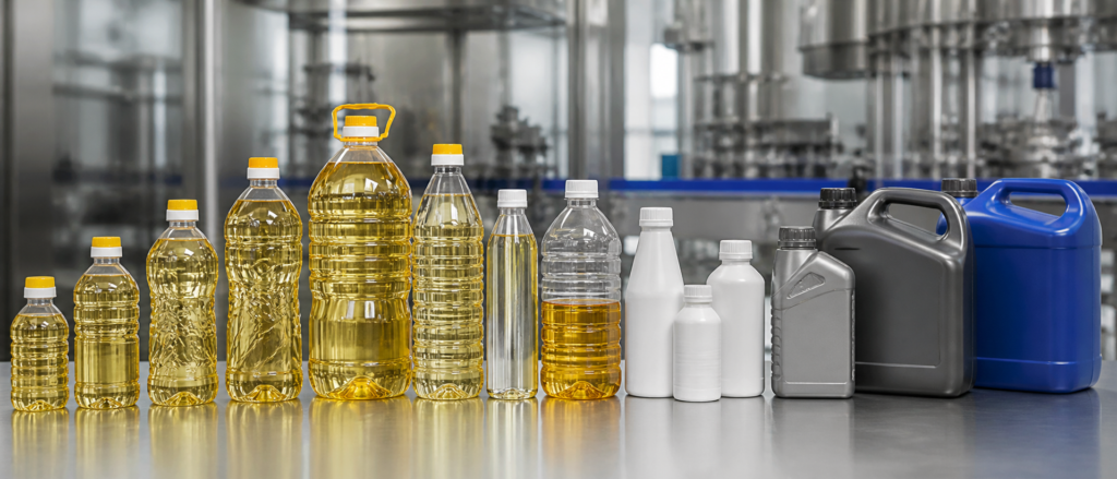 Edible oil bottle and jerrycan sizes for filling machine selection