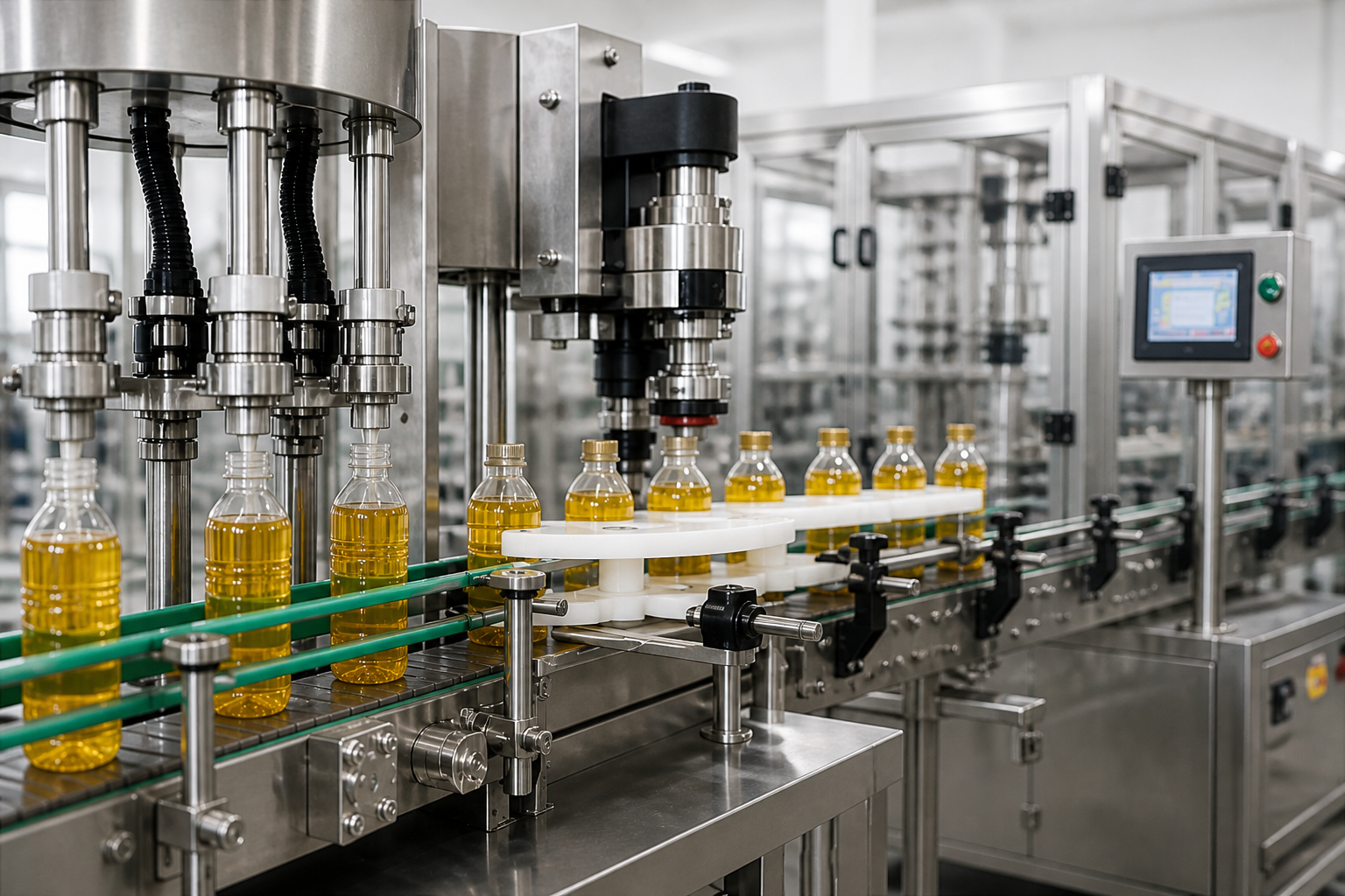 Oil filling and capping machine for bottled oil production
