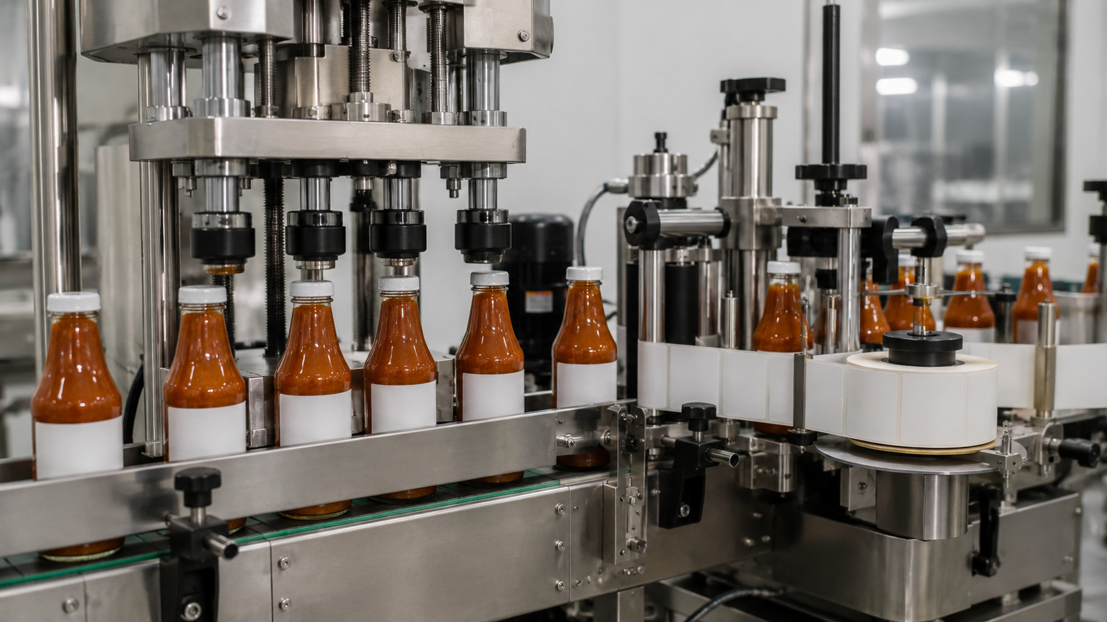 Sauce bottle capping and labeling machine line for automatic packaging