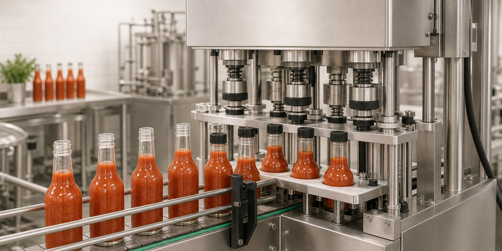 Sauce bottle capping machine for screw caps and custom closures