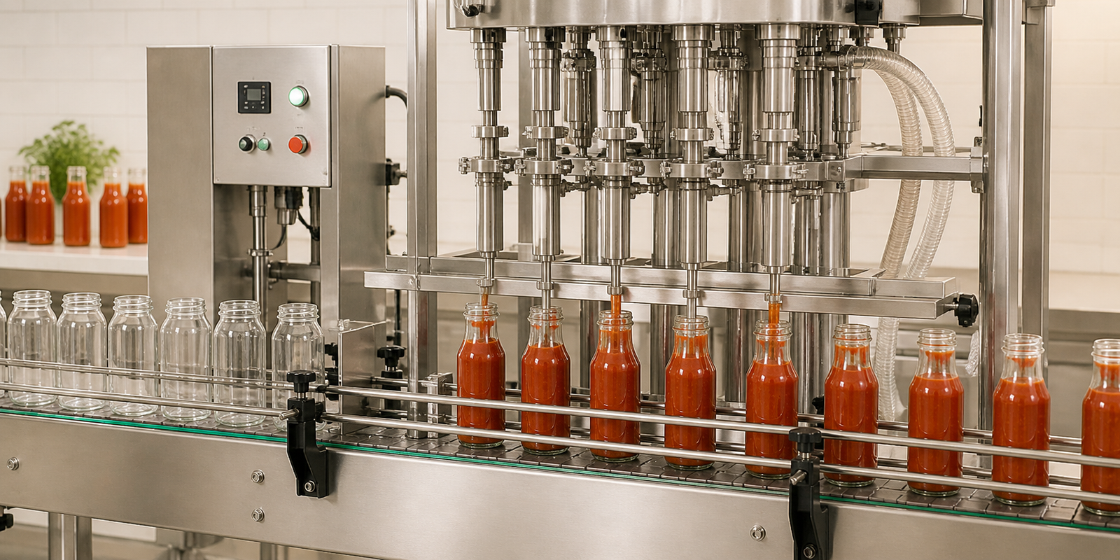 Sauce bottle filling machine for thick sauce and condiment bottles