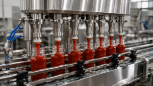 Servo piston sauce filling machine filling thick red sauce into bottles