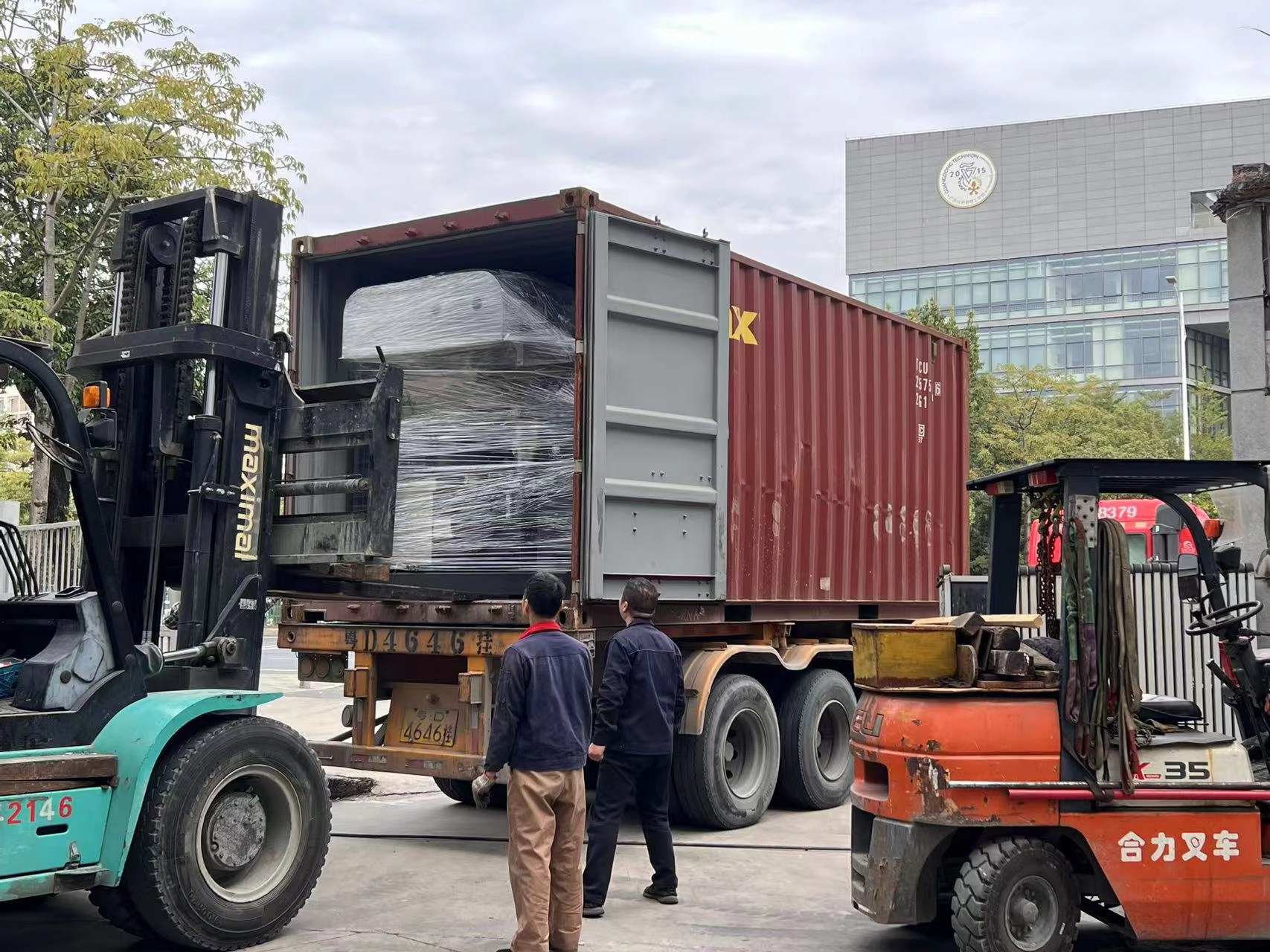 Cosmetic filling machine prepared for shipment after testing