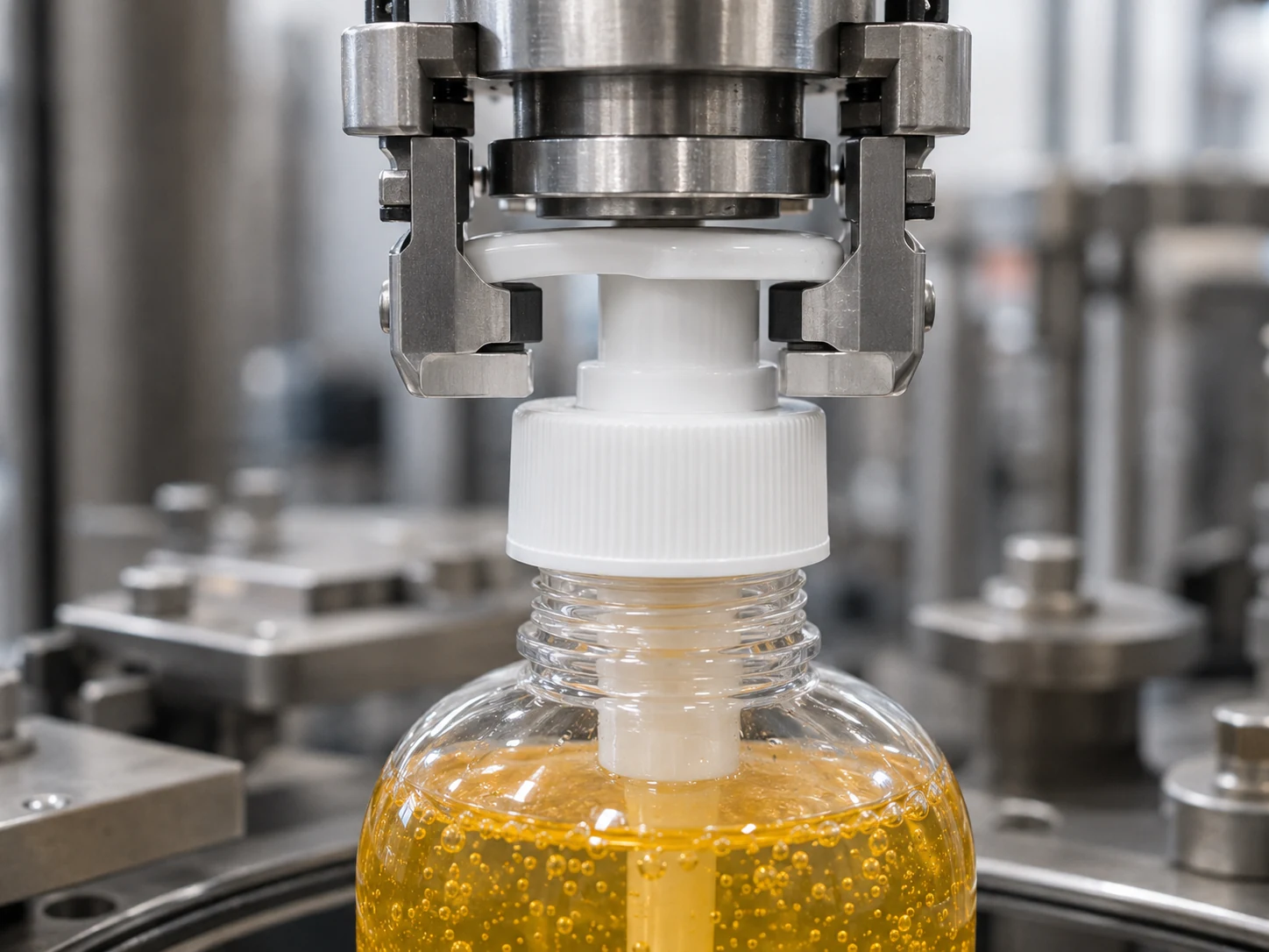 Automatic pump cap capping head for liquid soap bottle