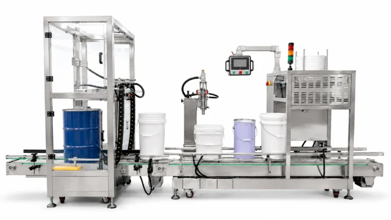 Automatic weighing filling line for drums and plastic pails