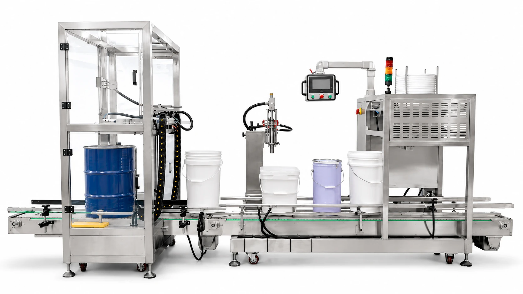 Automatic weighing filling line for drum and pail packaging projects