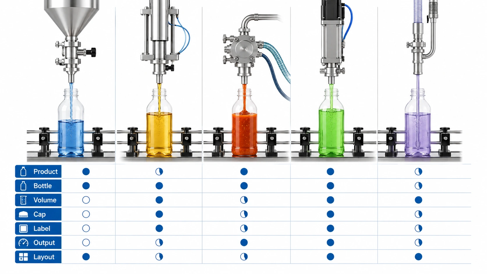 Gravity piston pump servo and diving nozzle filling method comparison