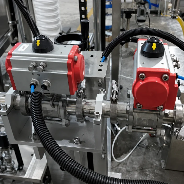 Mechanical structure detail of a weighing filling production line