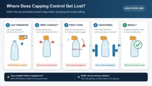 Cap placement and bottle gripping diagnosis from cap transfer to final inspection