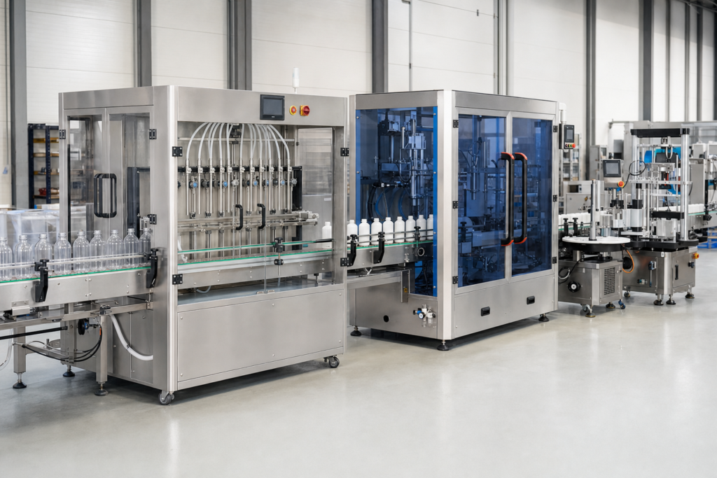 Automatic bottle filling machine and complete packaging line in a clean factory