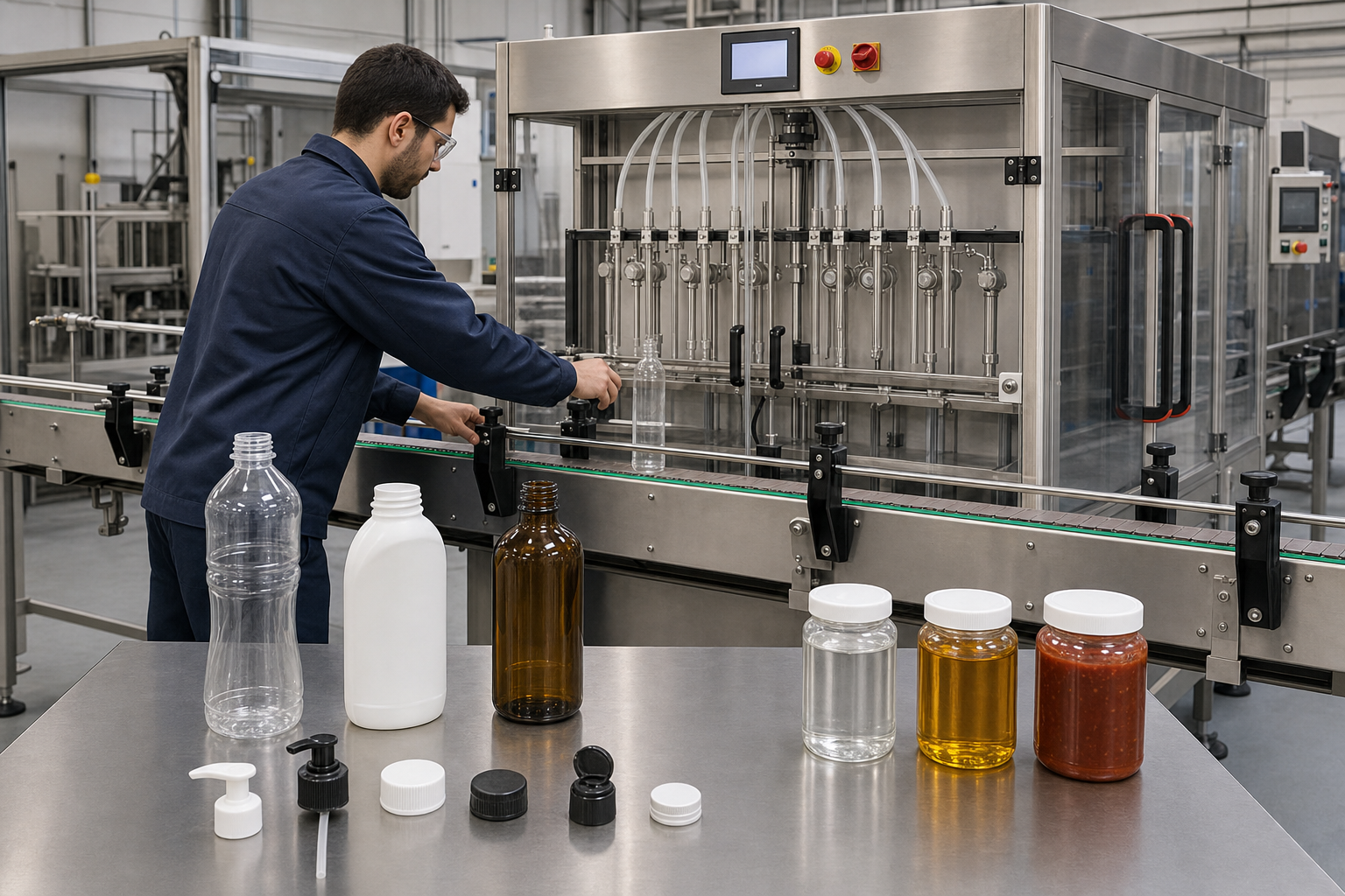 Bottle filling machine test using product and container samples