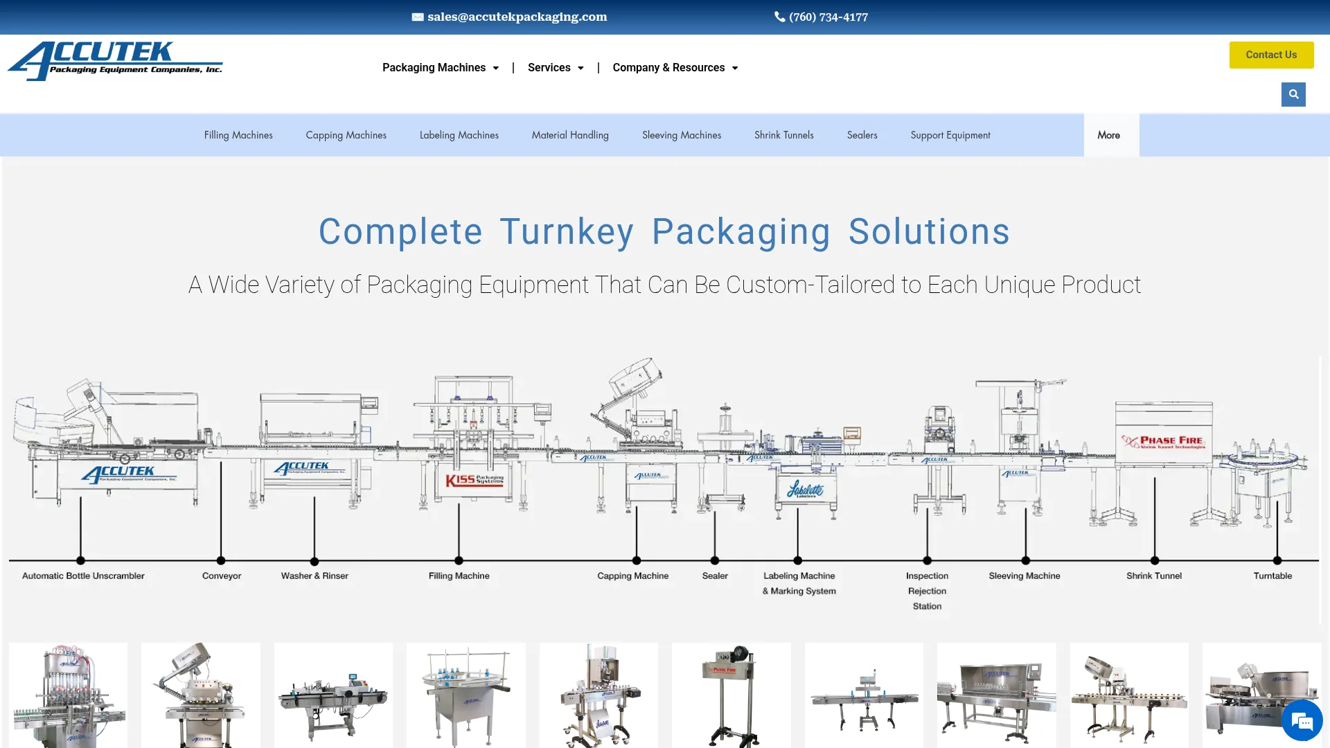 Accutek liquid bottle filling machine homepage screenshot