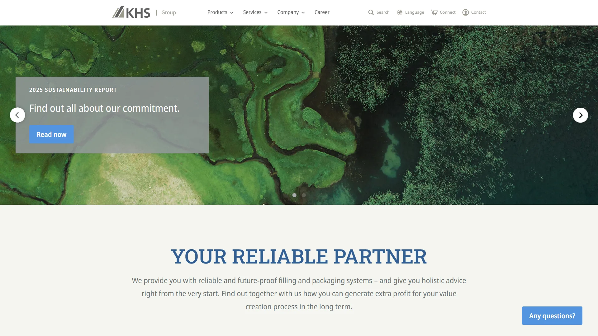 KHS liquid filling machine line homepage screenshot