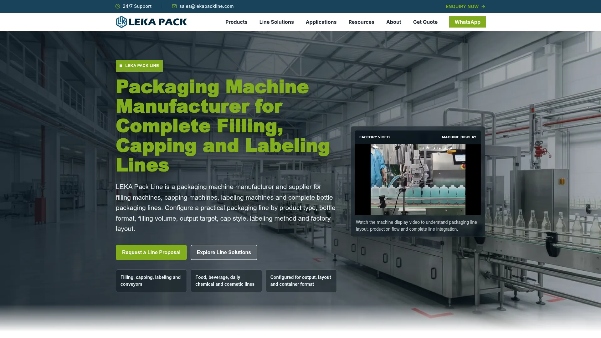 LEKA Pack Line liquid bottle filling machine homepage screenshot