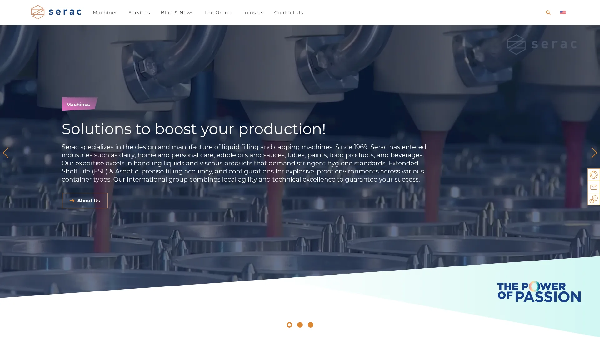 Serac liquid filling and capping machine homepage screenshot