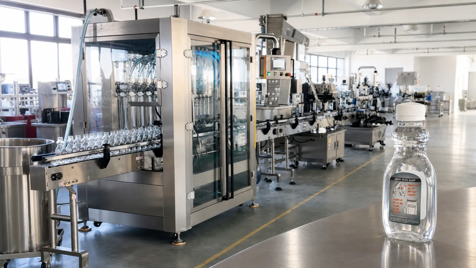 Complete razor lubricant filling and packaging line during factory testing