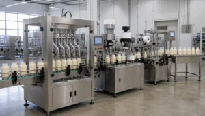 Automatic mayonnaise filling machine connected with capping and labeling equipment
