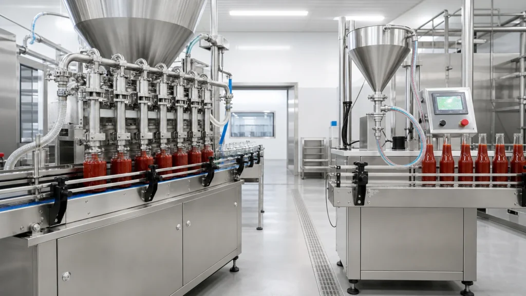 Piston filler and pump filler compared for sauce production