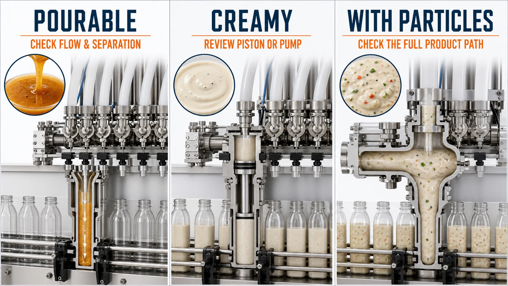 Comparison of filling checks for pourable creamy and particulate salad dressings