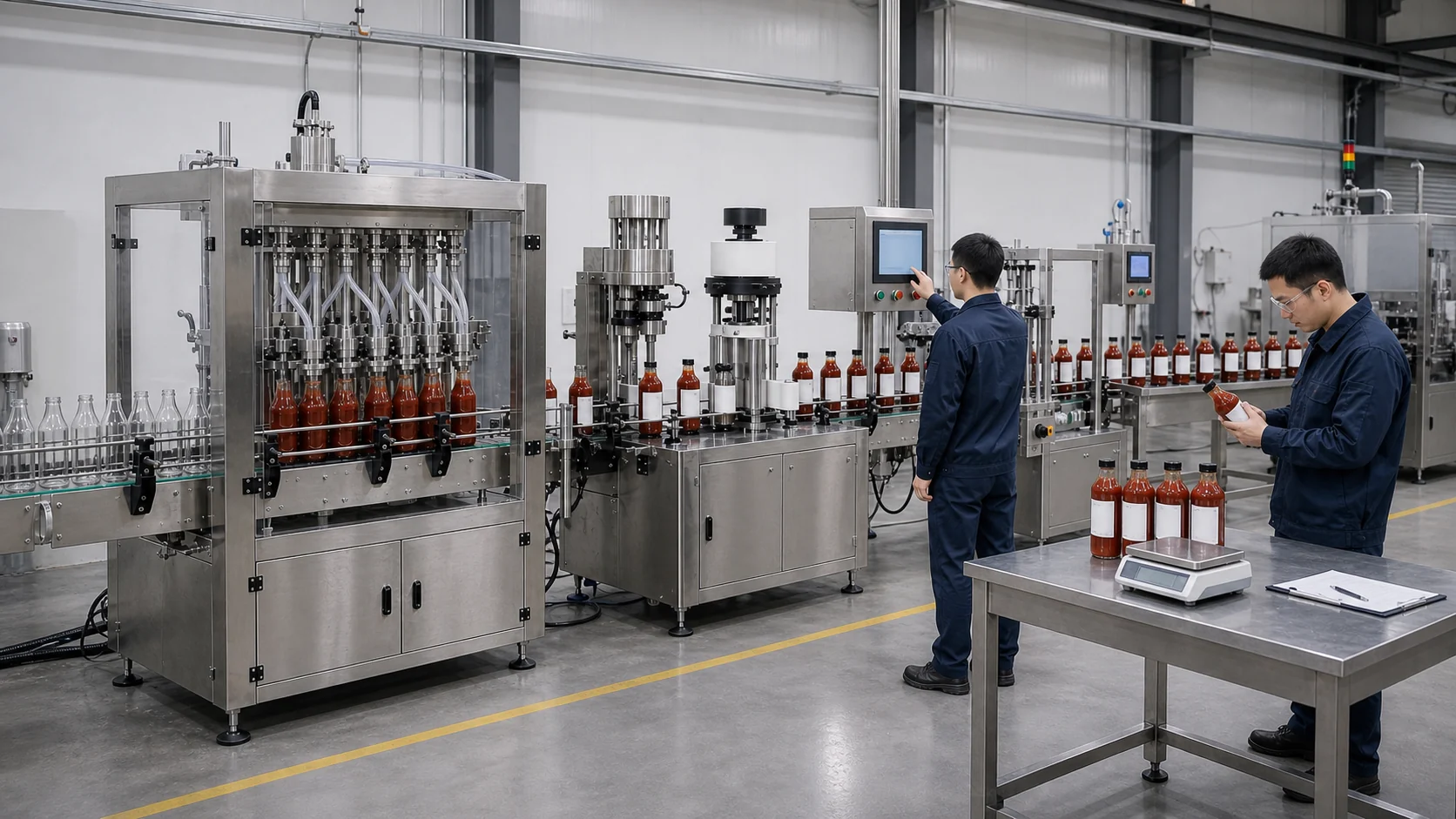 Factory acceptance test of an automatic sauce filling line